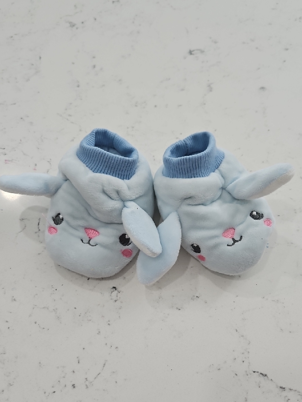 Plush Baby Bunny Booties - Light Blue